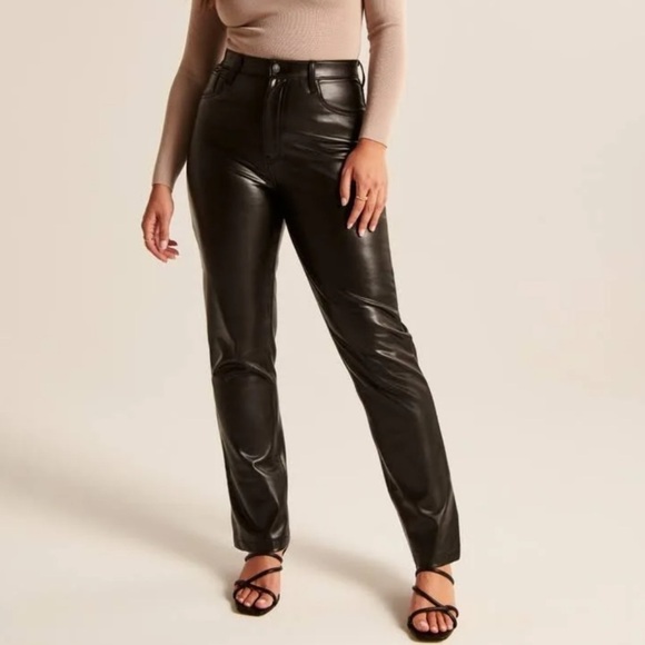 Abercrombie and Fitch Curve Love Vegan Leather 90s Straight Pant NEW NWT Black - Picture 8 of 8